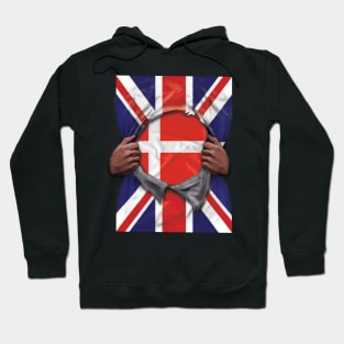 Denmark Flag Great Britain Flag Ripped - Gift for Danish From Denmark Hoodie